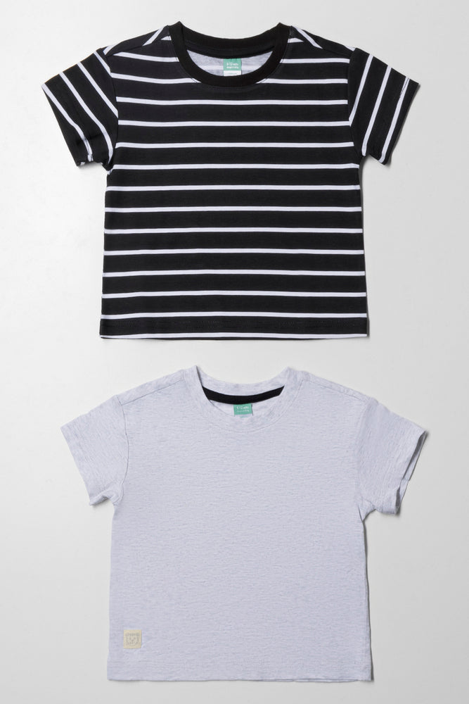 2 Pack Stripe Short Sleeve T-Shirts Black And Grey