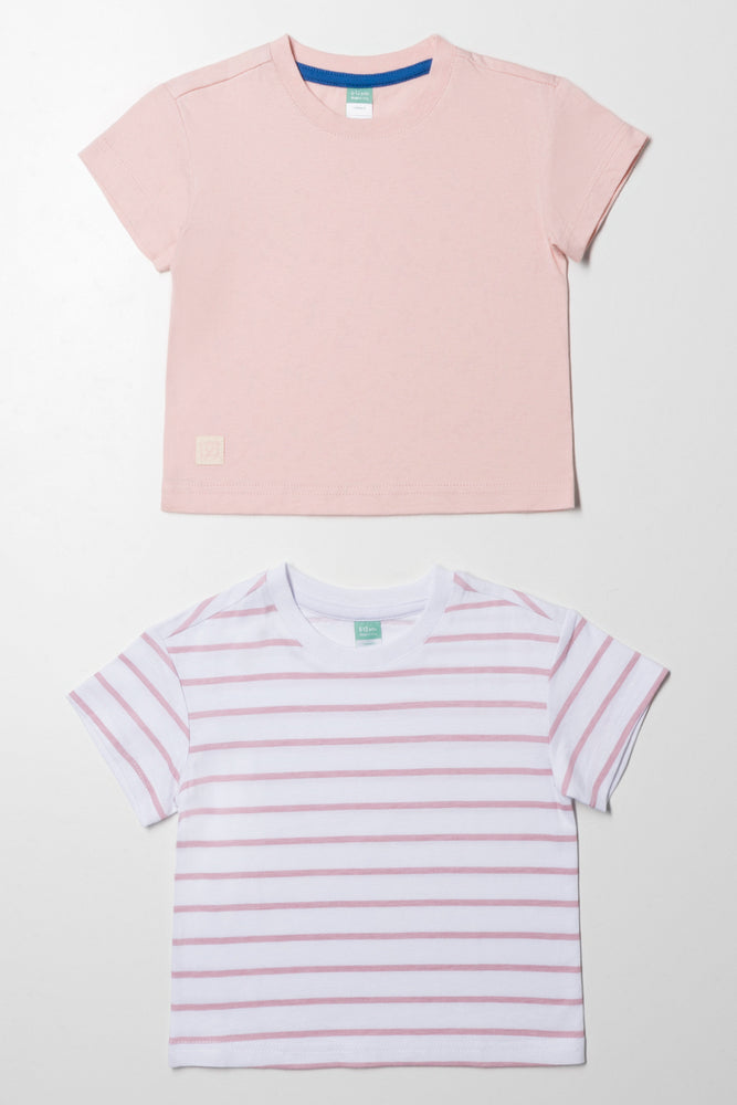 2 Pack Stripe T-Shirts Pink