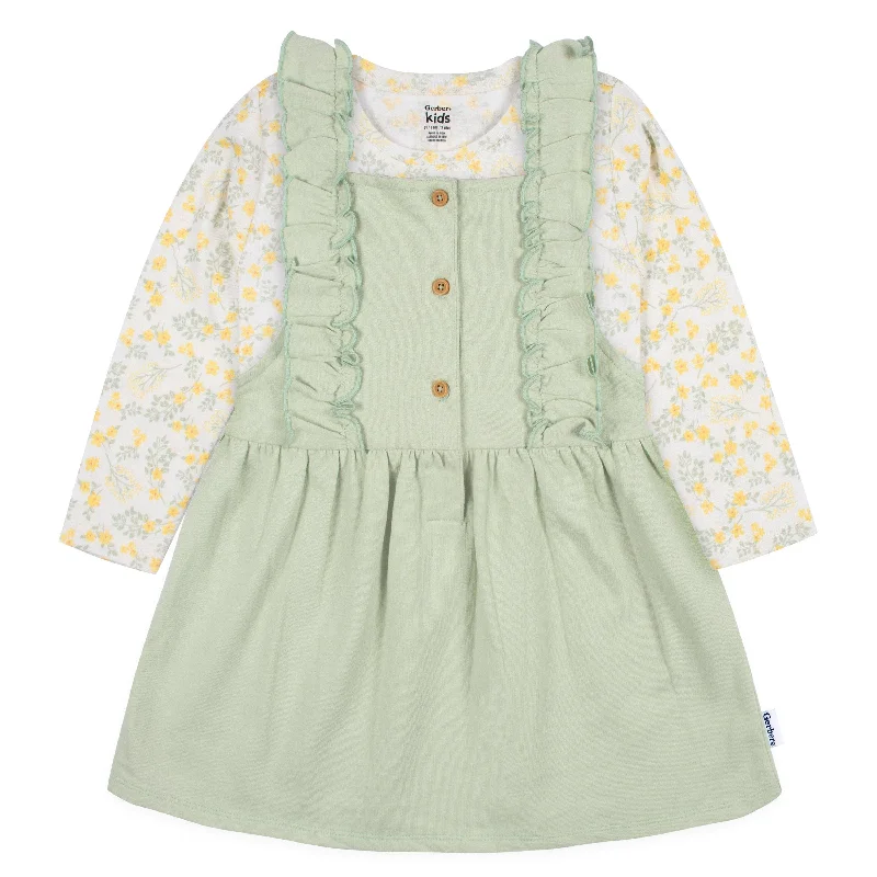 2-Piece Infant & Toddler Girls Green Floral Jumper & Top Set