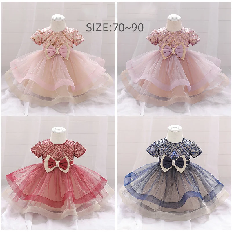 Baby Kid Girls Solid Color Bow Dressy Princess Dresses Wholesale 23080345