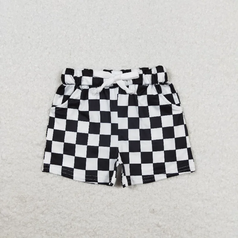 Baby Boy Summer Black White Checkered Pocket Shorts