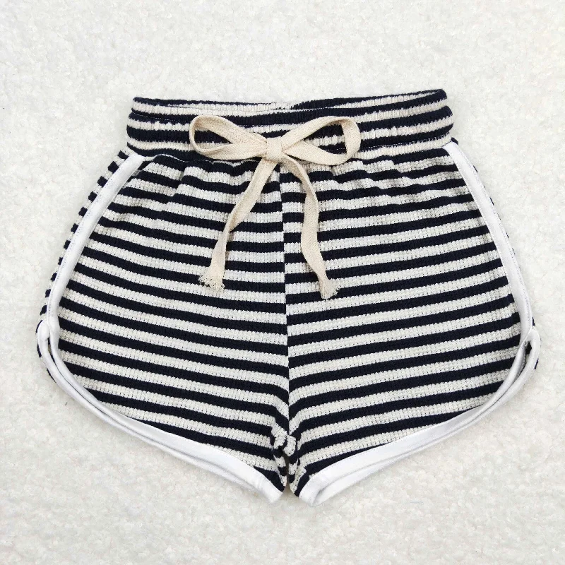 Baby Girl Summer Black Stripes Cotton Shorts