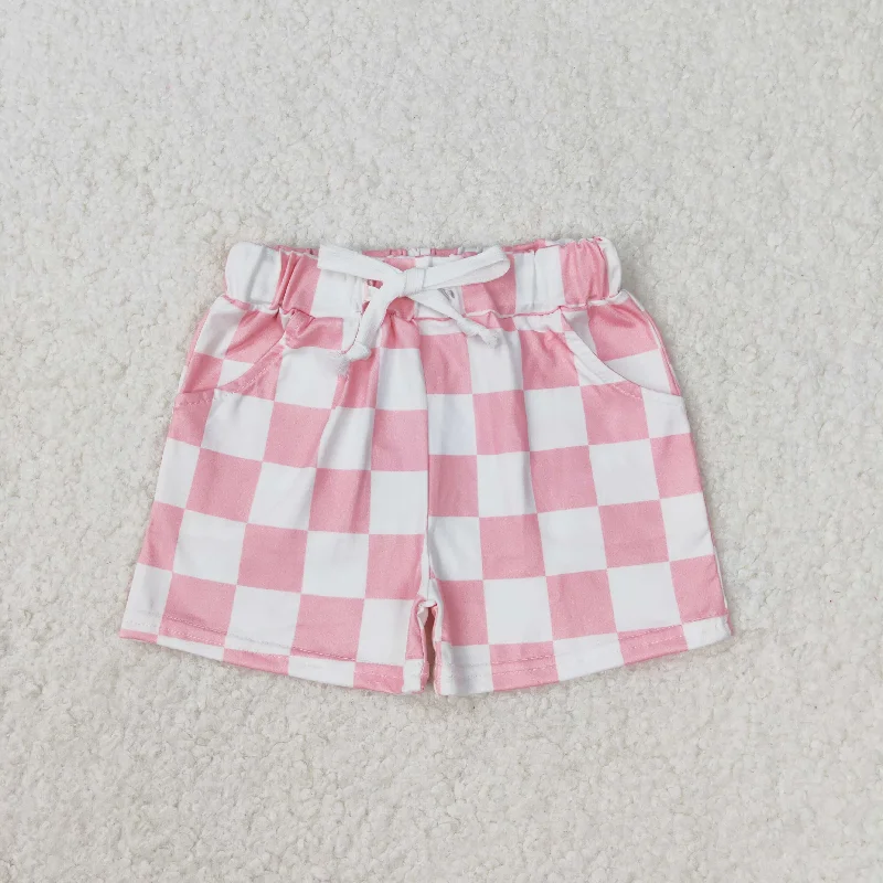 Baby Girl Summer Pink White Checkered Pocket Shorts