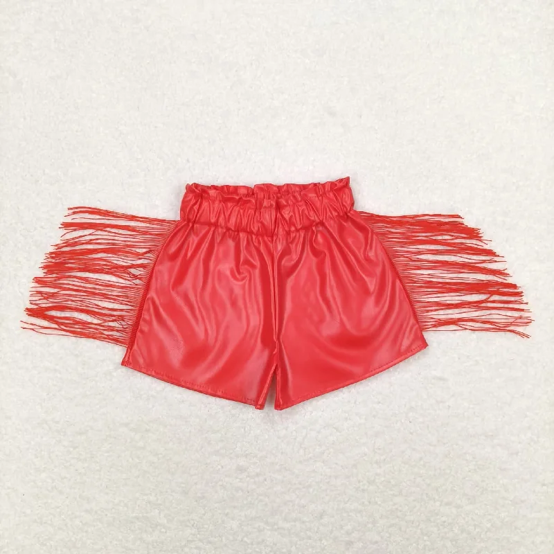 Baby Girl Tassel Red Leather Bummie Summer Shorts