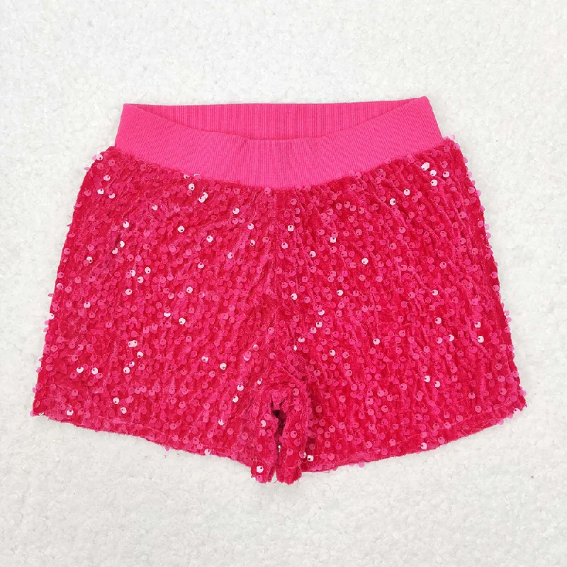 Baby Girl Dark Pink Sequins Summer Shorts