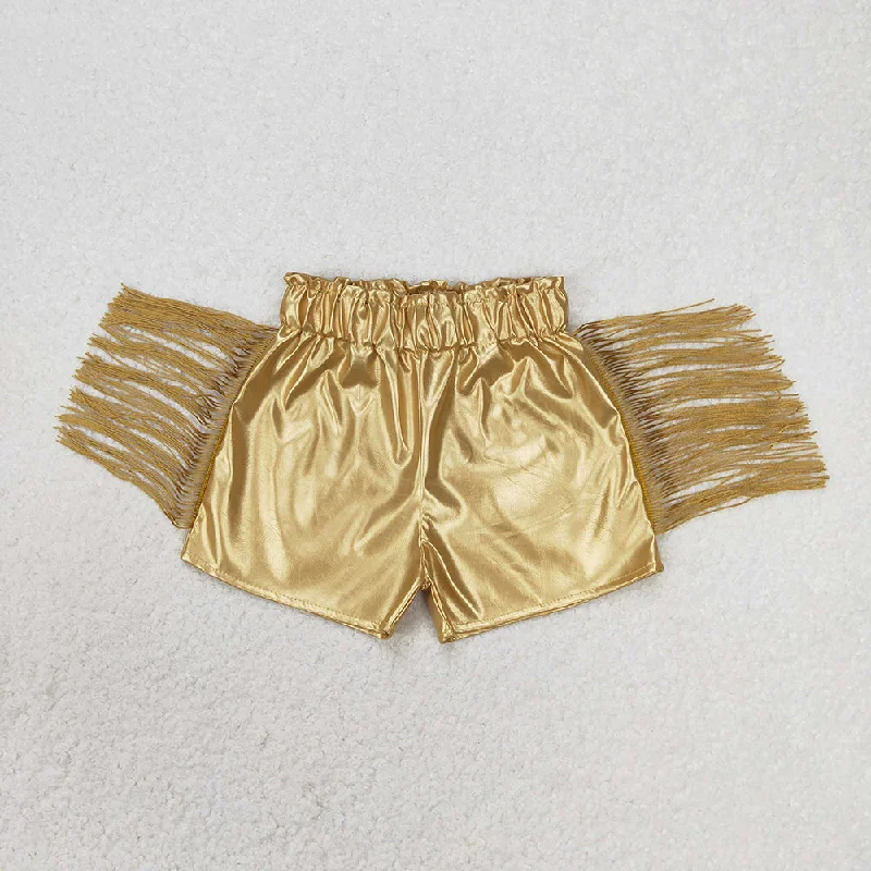 Baby Girl Gold Leather Tassels Shorts