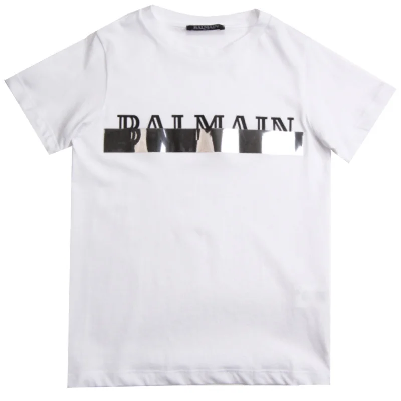 Balmain Kids White Cotton Logo T-Shirt