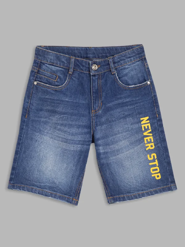 Blue Giraffe Boys Indigo Solid Regular Fit Shorts