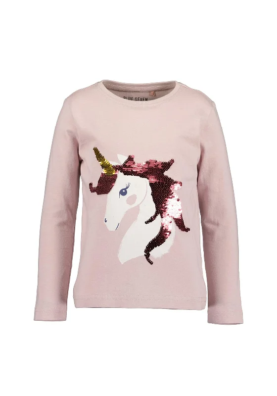 Blue Seven Girl Reversible Sequins Unicorn Top, Blush Pink