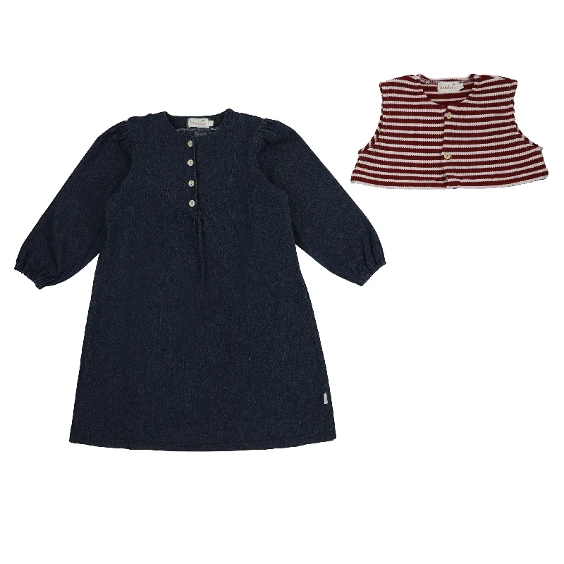 Bondoux Striped Maroon Knit Denim Dress