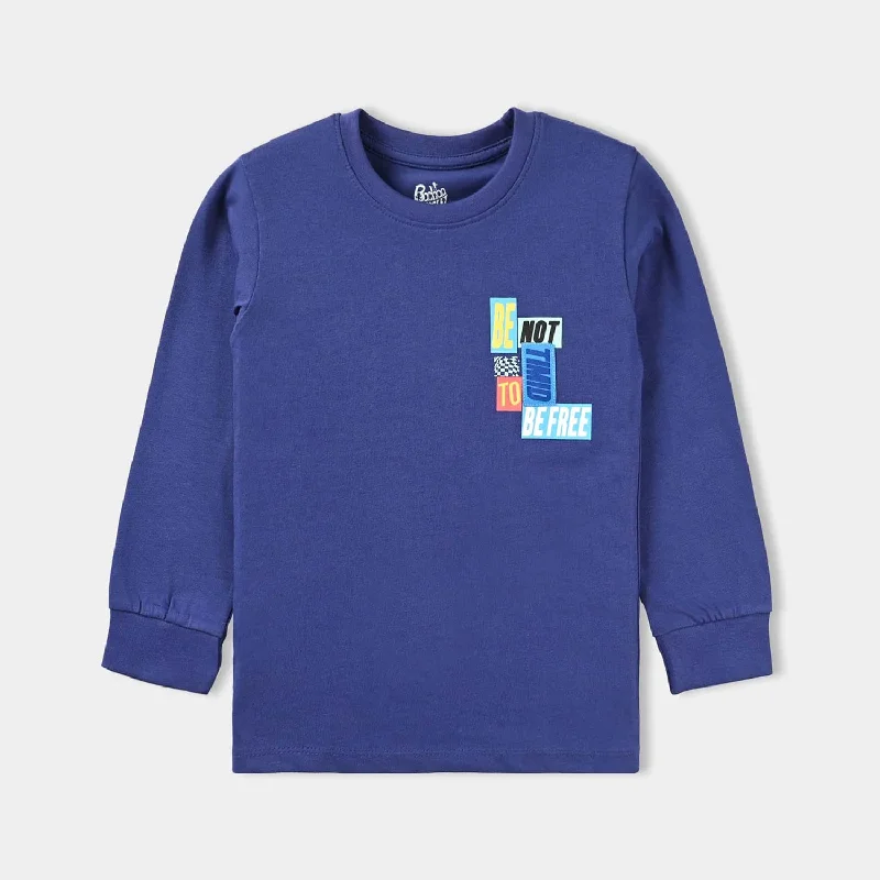 Boys Cotton Jersey T-Shirt F/S Be Not Timid-Navy Blue