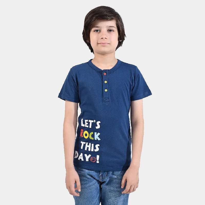 Boys Cotton Jersey T-Shirt H/S Lets Rock-Blue Opal