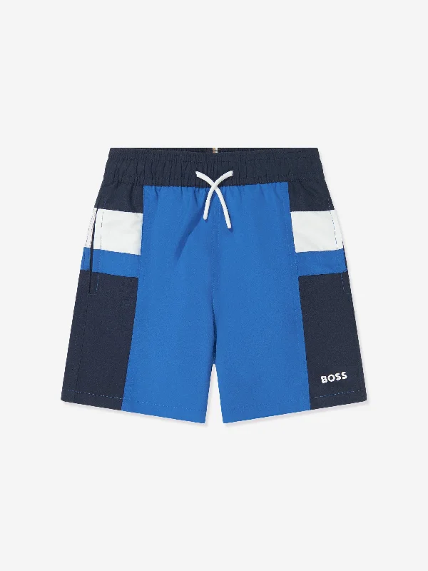 BOSS Boys Logo Swim Shorts in Blue