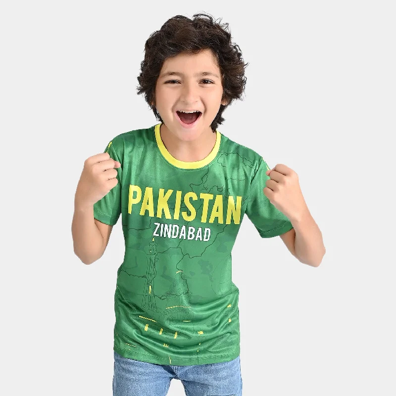 Boys Poly Cotton Jersey T-Shirt H/S Pakistan Zindabad-Fern Green