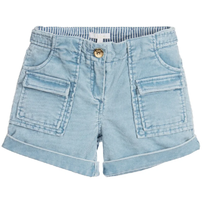 Girls Light Blue Corduroy Shorts