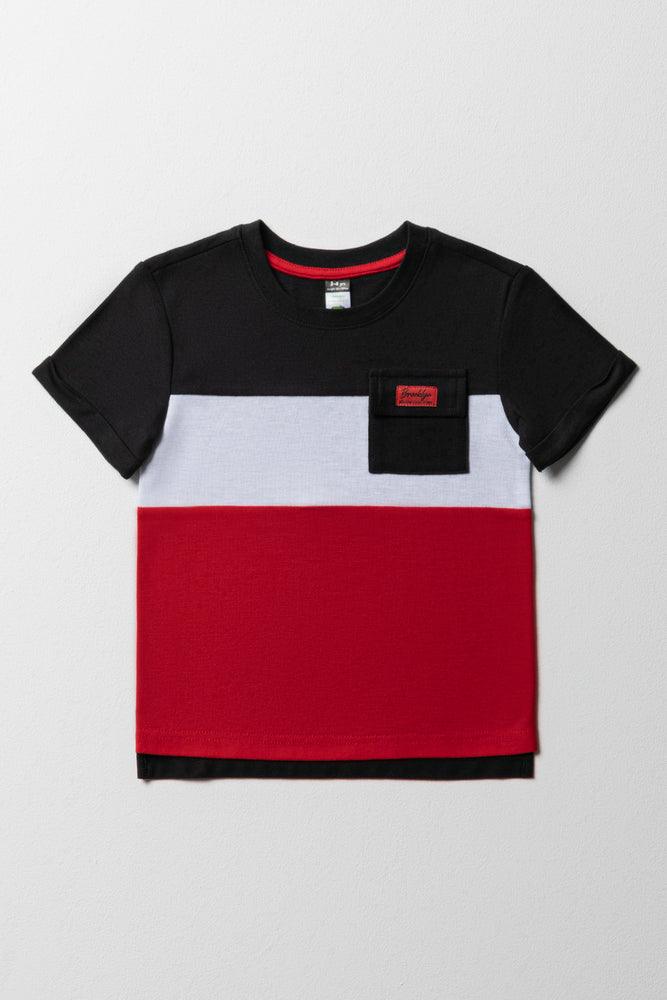 Colourblock Short Sleeve T-Shirt Navy & Red