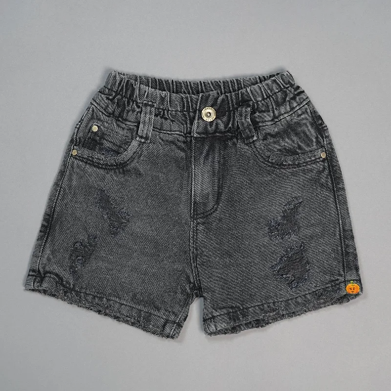 Denim Shorts for Girls with Damage Patterns