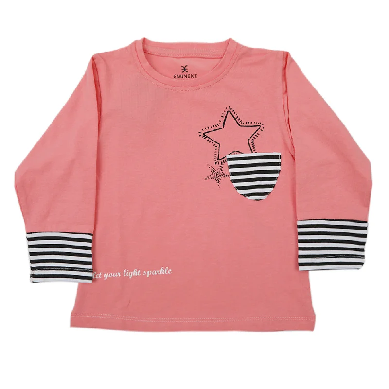 Eminent Girls Full Sleeves T-Shirt - Flamingo Pink