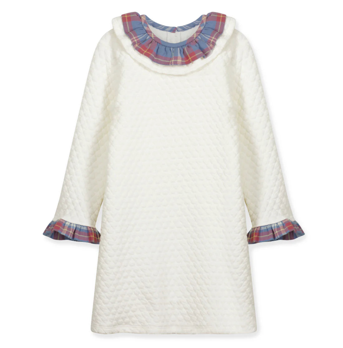 Georgina Dress Ivory with Peri Plaid