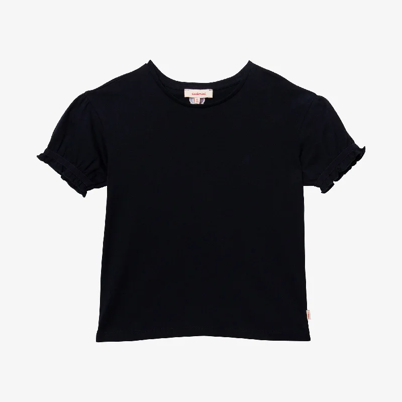 Girls' blue puff-sleeve T-shirt