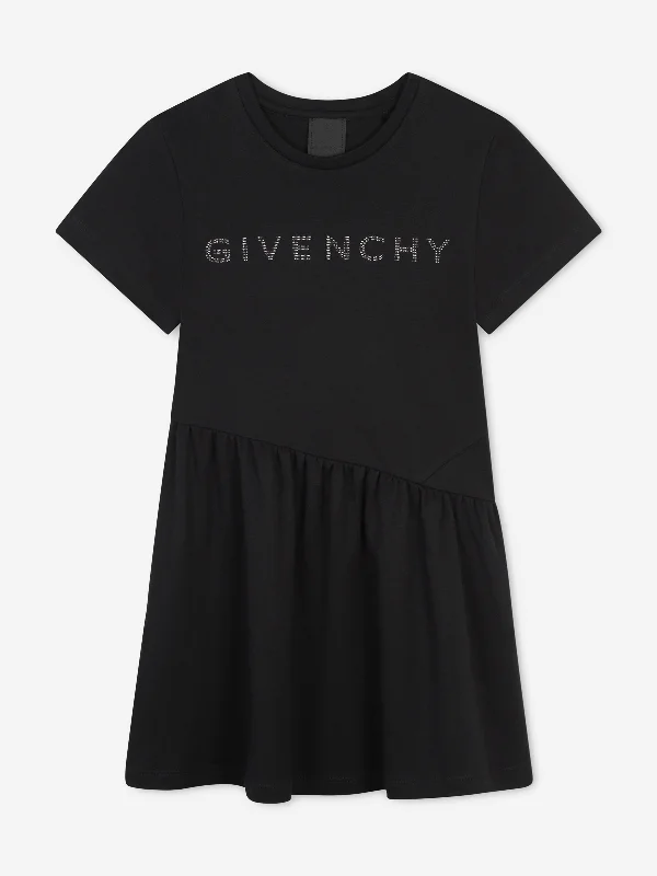 Givenchy Girls Diamante Logo Jersey Dress in Black