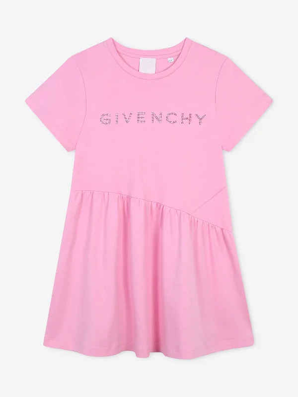 Givenchy Girls Diamante Logo Jersey Dress in Pink