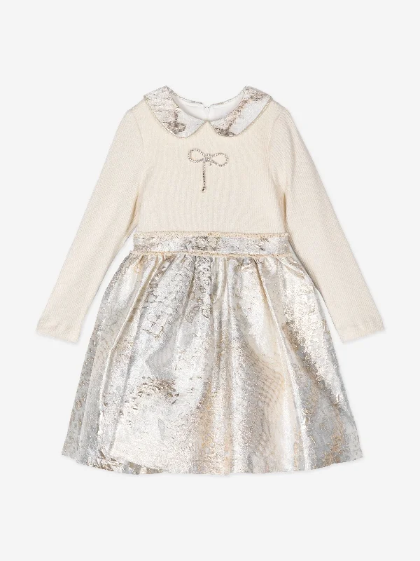 Patachou Girls Jersey and Satin Dress in Gold