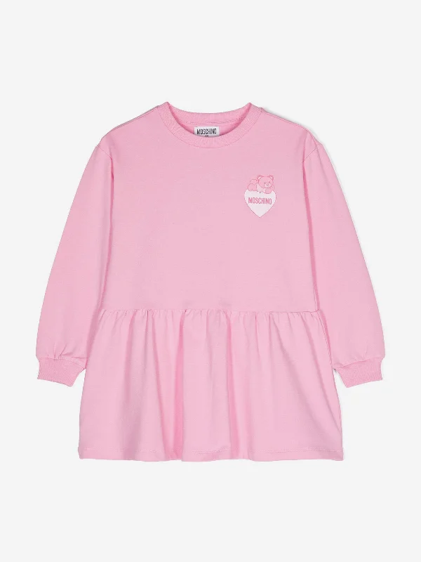 Moschino Girls Teddy Bear Logo Sweater Dress in Pink