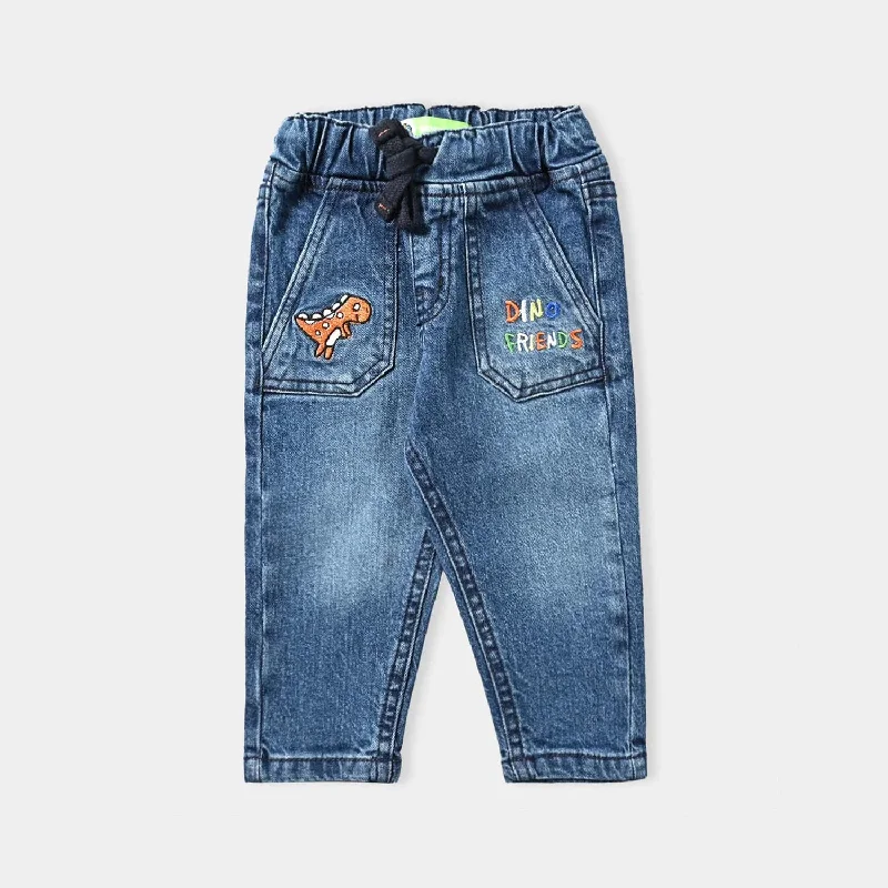 Infant Boys Denim Stretch Denim Pant Dino Friends-LIGHT BLUE