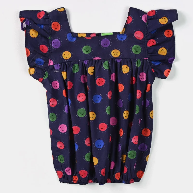 Infant Girls Cotton Poplin Casual Top Smile-Navy Blue