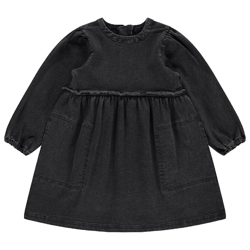 Jaybee Black Denim Raw Edge Denim Dress