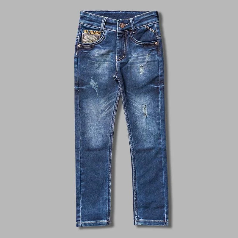 Light Blue Rugged Pattern Jeans for Boys