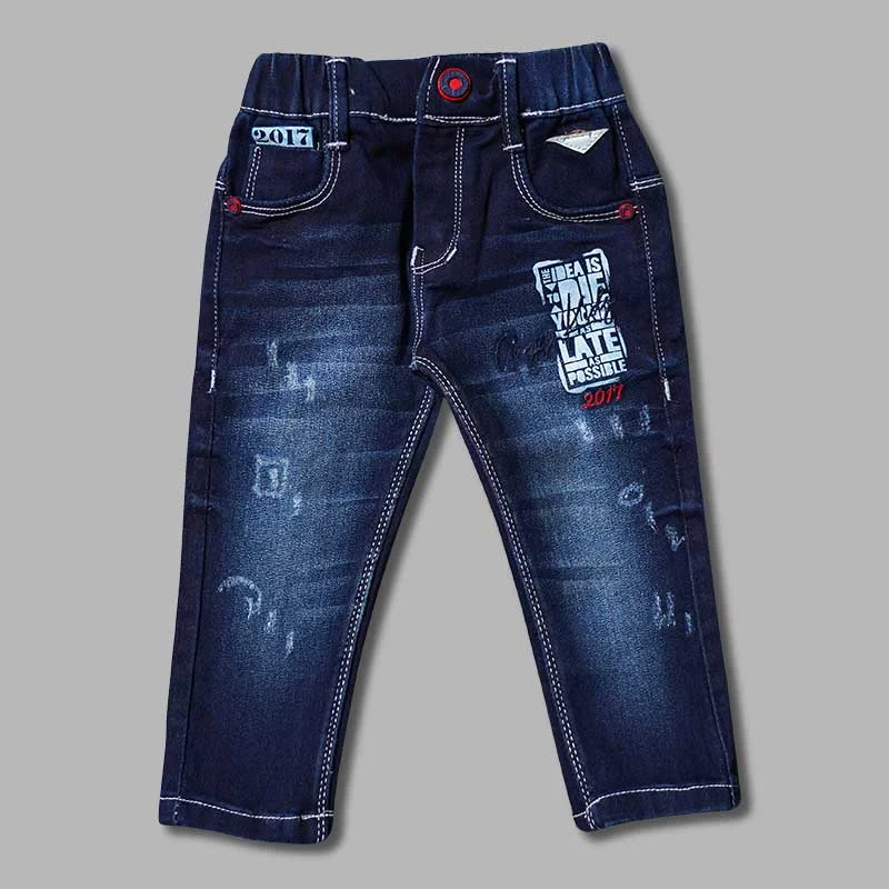 Jeans For Kids With Rugged Pattern And Elastic Waist