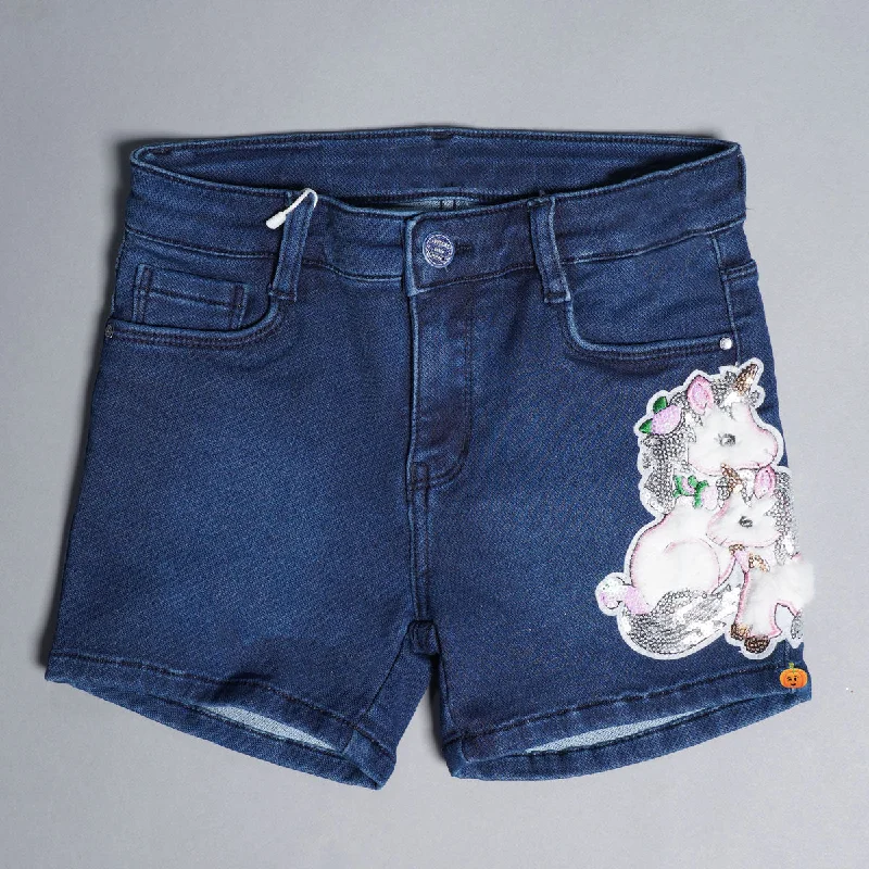 Jeans Shorts for Girls with Unicorn Design