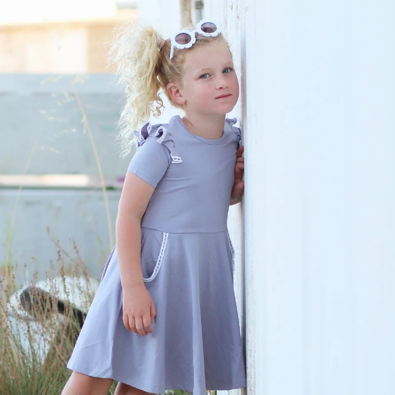 LILAC GREY TWIRLY GIRL DRESS