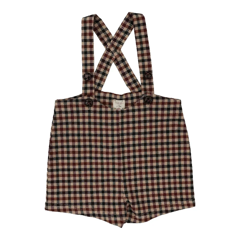 shorts plaid suspender - tan plaid