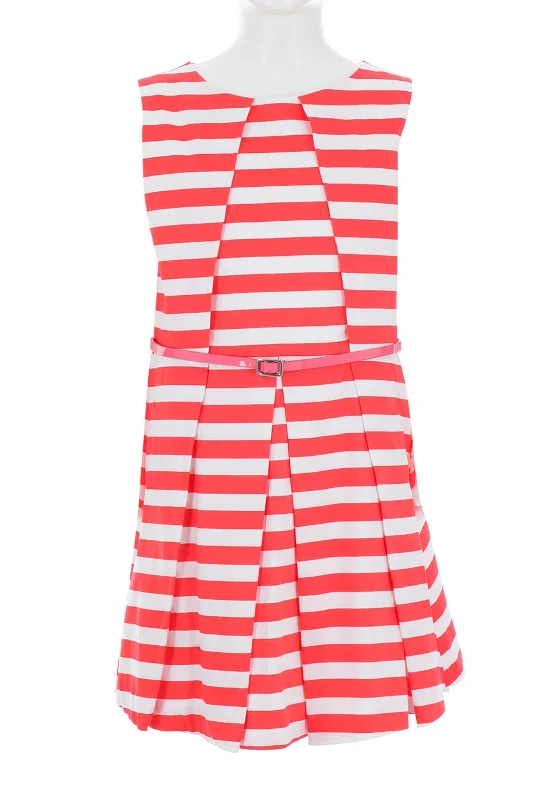 Mayoral Girls Striped Cotton Dress, Coral