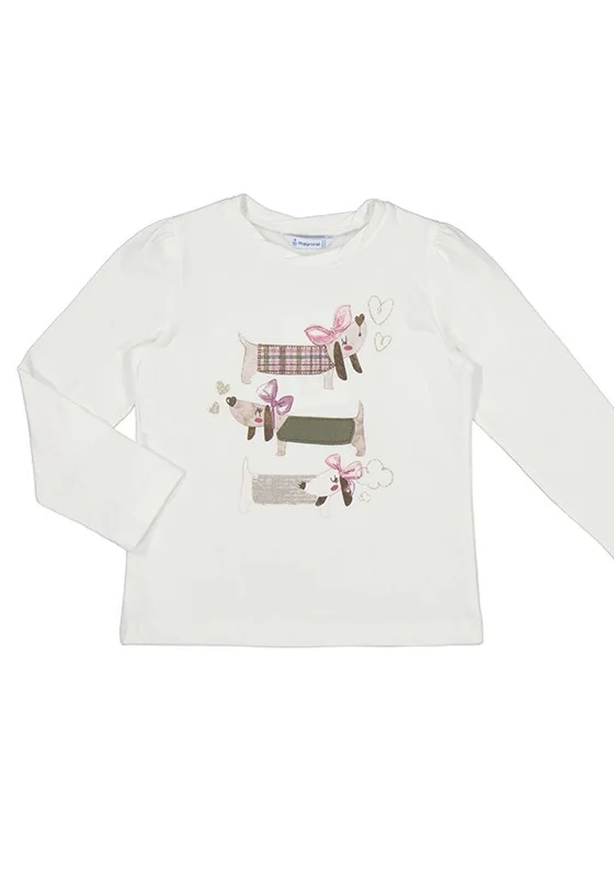 Mayoral Girl Dog Print Long Sleeve Top, Cream