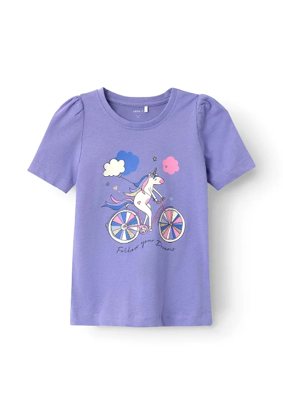 Name It Mini Girl Kate Unicorn Short Sleeve Tee, Aster Purple