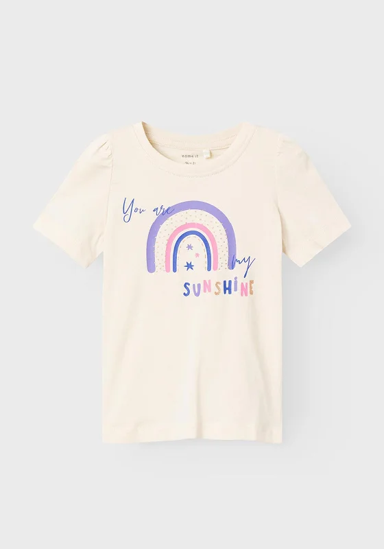 Name It Mini Girl Kate Rainbow Short Sleeve Tee, Whitecap Gray