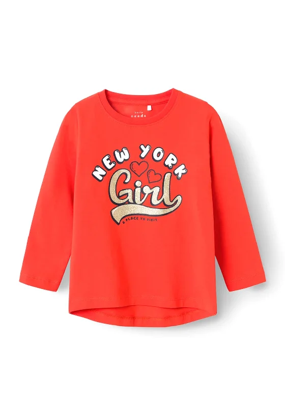 Name It Mini Girl Vix Long Sleeve Top, Cherry Tomato