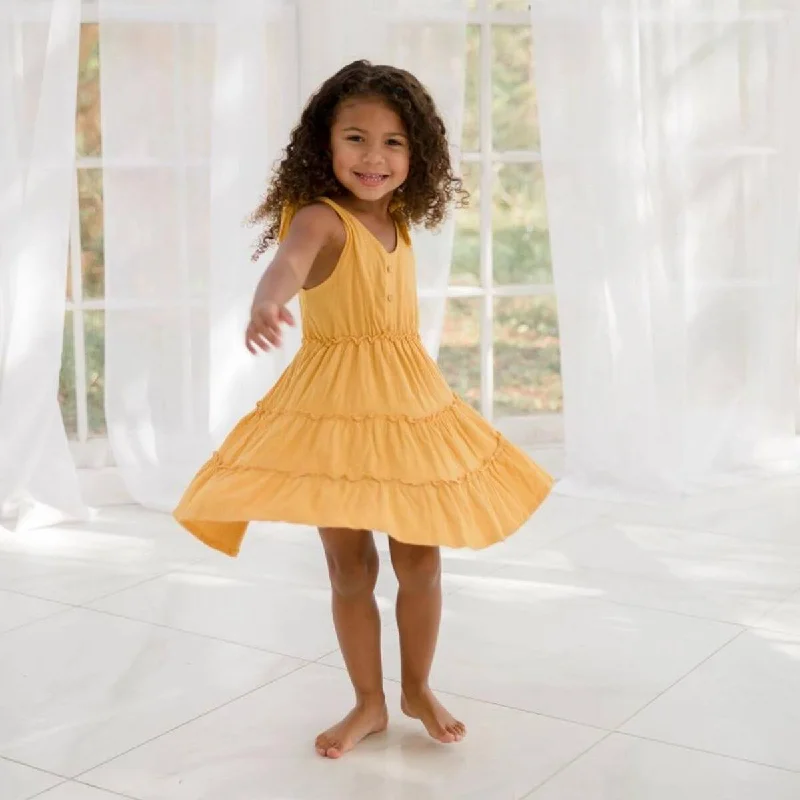 Organic Toddler / Kid Tiered Dress - Sunflower Gold