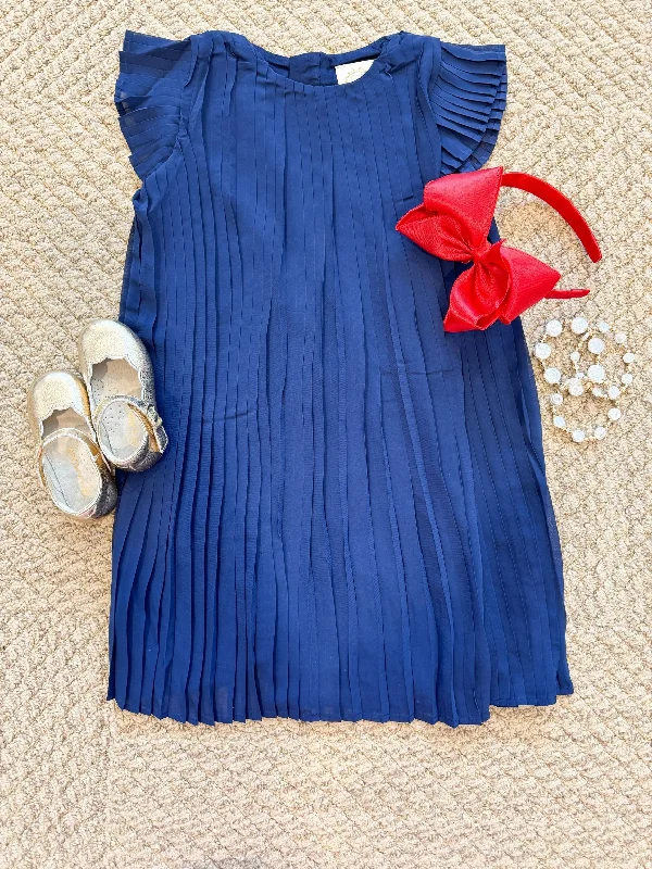 Piper Pleated Dress - Nantucket Navy