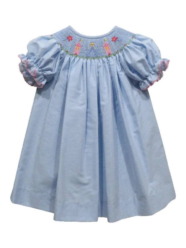 Princess Smocked Blue Check Bishop Dress