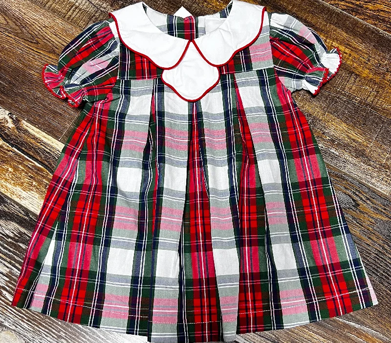 Tab Dress - Red/Navy Plaid