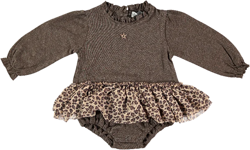 Tocoto Vintage Ruffled Neck Baby Dress - Brown