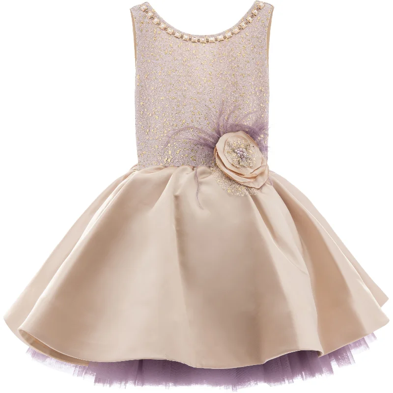 Gold Elva Satin Rose Dress