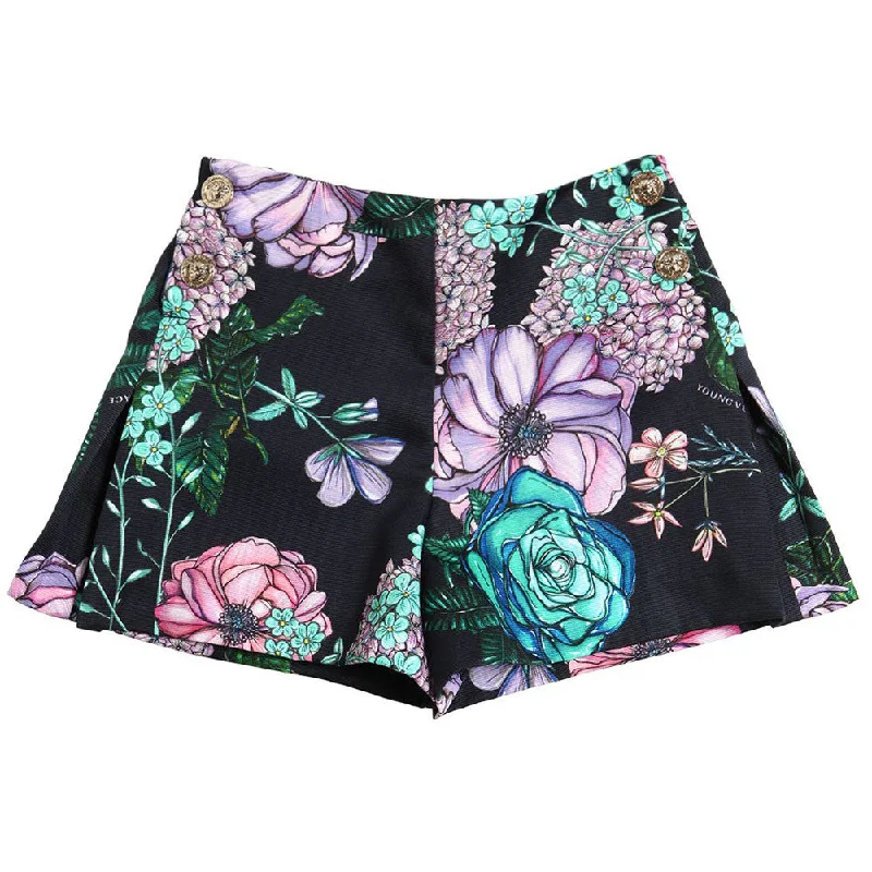 Versace Girls Dark Navy Floral Printed Shorts