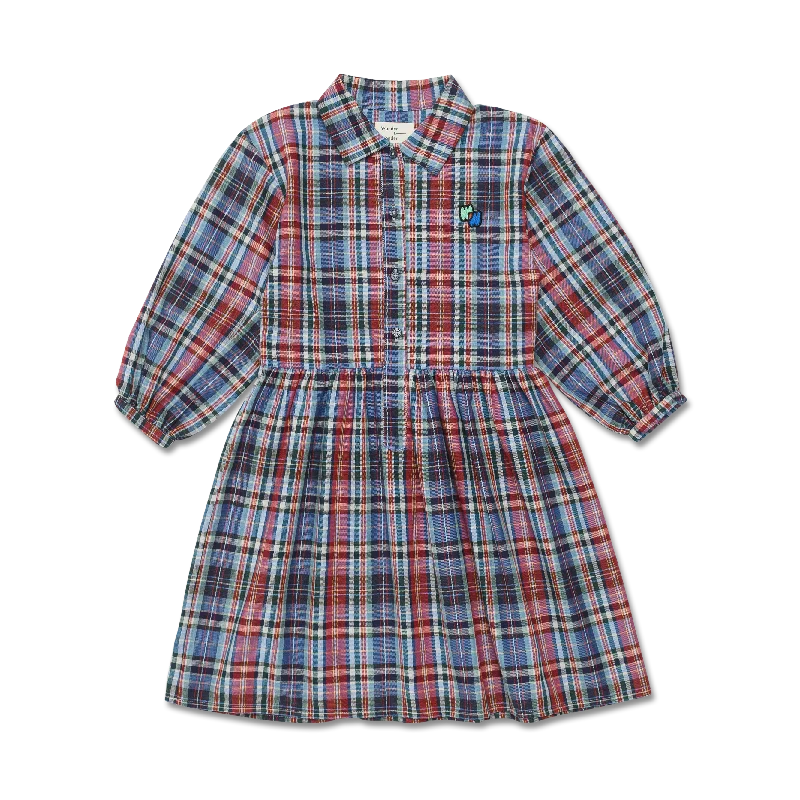 Wander + Wonder Blue Multi Plaid Peasant Dress