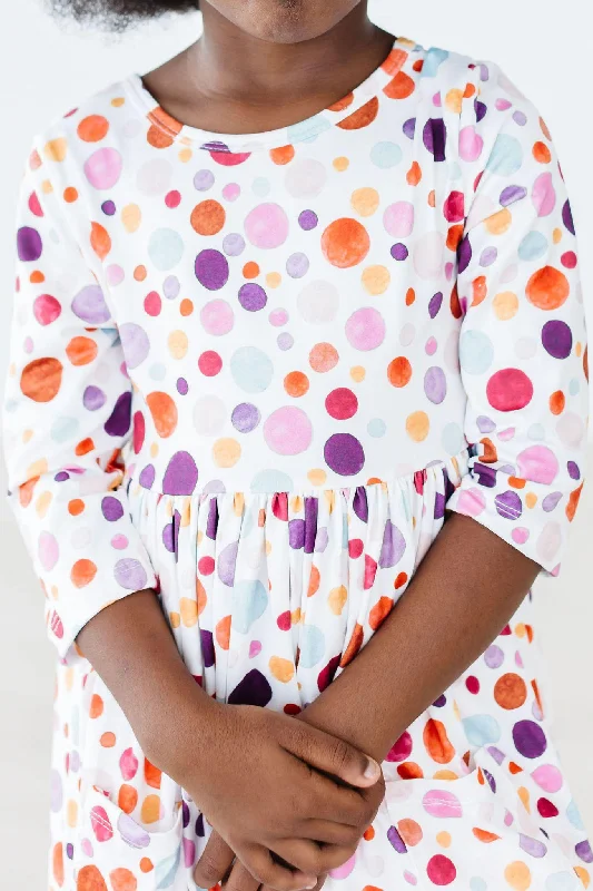 Watercolor Pebbles 3/4 Sleeve Pocket Twirl Dress